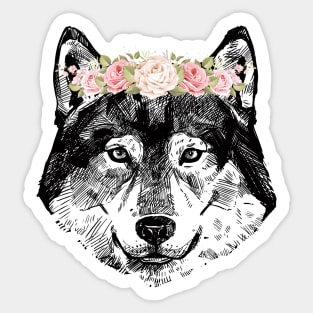 Fox Siberian Husky Dog With Bouquet Sticker